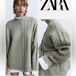 Zara Women's Khaki Knit Turtleneck Sweater
